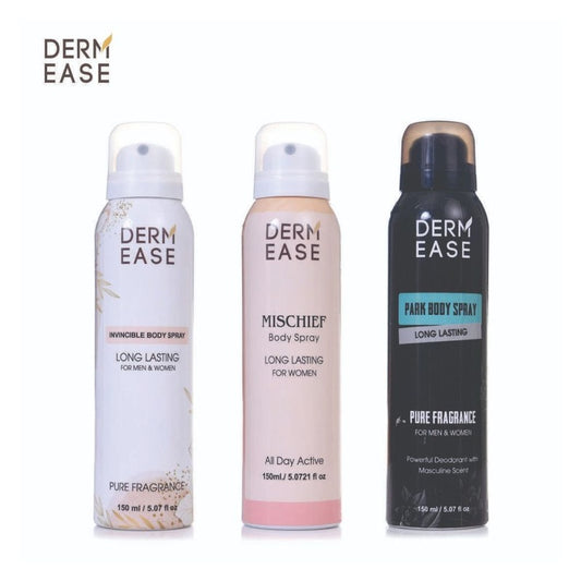 DERM EASE Combo of Park, Invincible & Mischief Body Spray Deodorant for Men and Women Long Lasting Smell Unisex Scent Fragrance 150ml Each